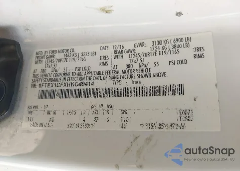 2017 Ford F-150 Xl from USA, damaged, VIN 1FTEX1CFXHKC49414